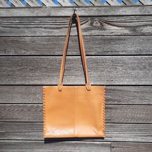 Roots Tan Leather Tote Bag with Classic Design